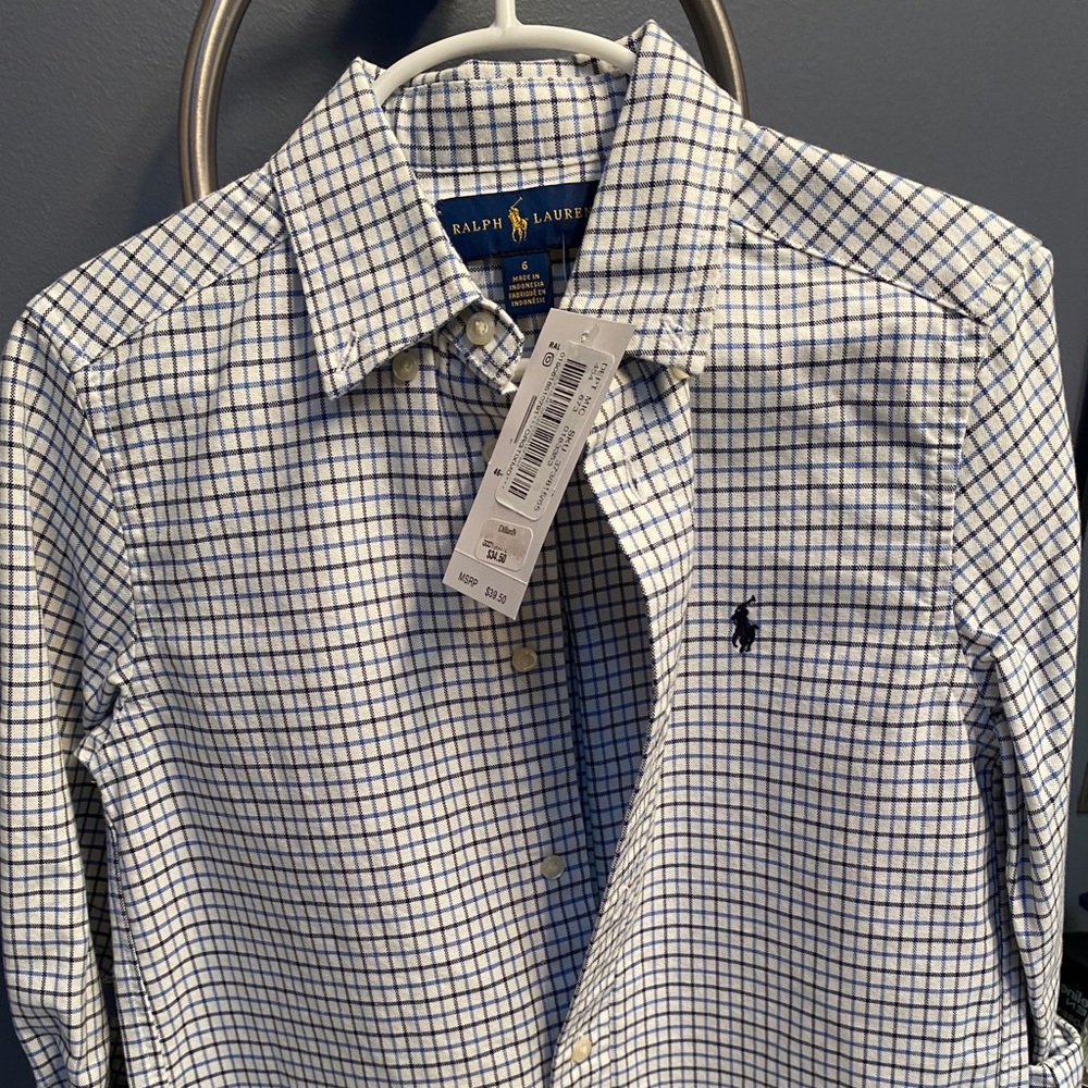 Light blue/dark navy dress shirt boys size 6